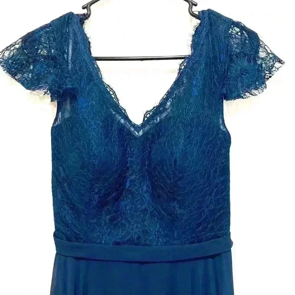 Azazie Deep Blue Lace Wedding Dress